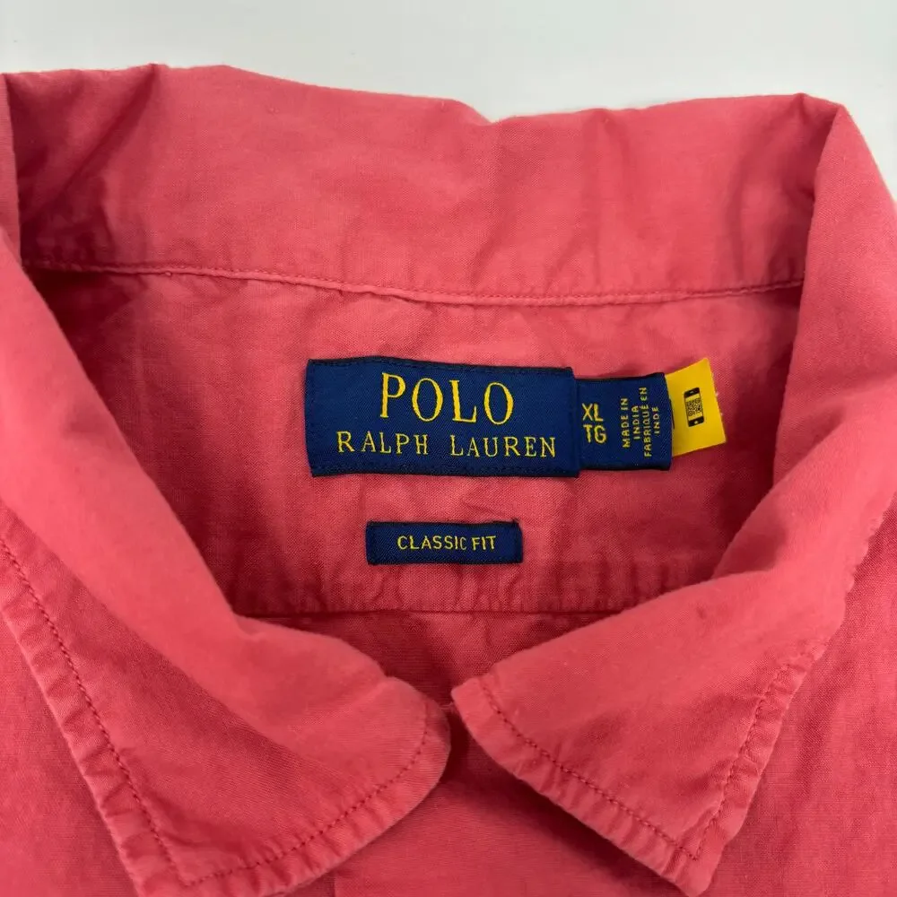 Polo Ralph Lauren XL Solid Red Classic Fit Short Sleeve Button Up Shirt